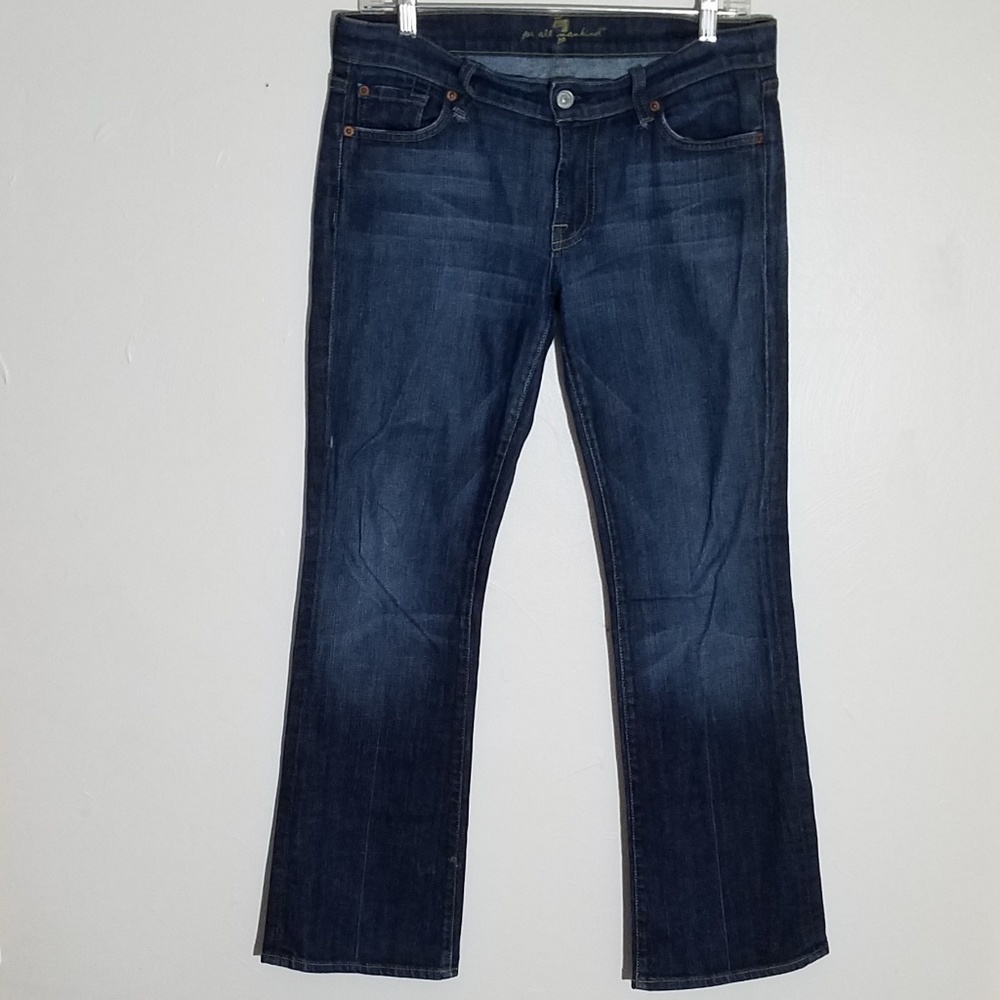 7 FAMK Dark Wash Distressed Boot Cut Jeans
